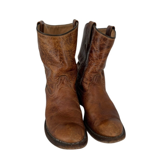 Vintage Double H Western Distressed Rustic Brown Leather Cowboy Boots Size 9 - Picture 2 of 11